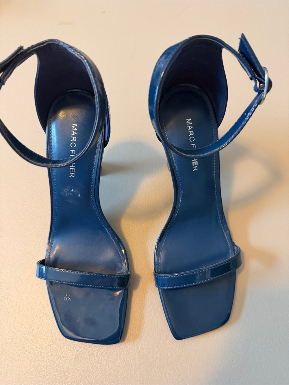 Marc Fisher Navy Patent Ankle-Strap Heels - Picture 2 of 9